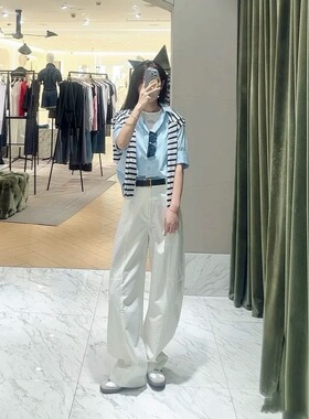 【秦岚同款】正品休闲裤2025夏新品棉质弯刀工装裤中腰MBE2PATT03