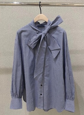 【C系列】正品衬衫2026春新品蓝白格棉质绑带宽松上衣MBF1TOP008
