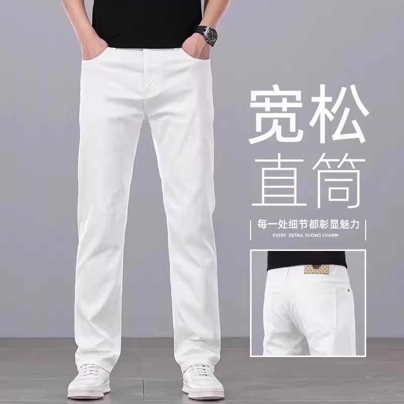 香港高端白色纯棉牛仔裤男士2026春季新款宽松直筒商务休闲长裤子
