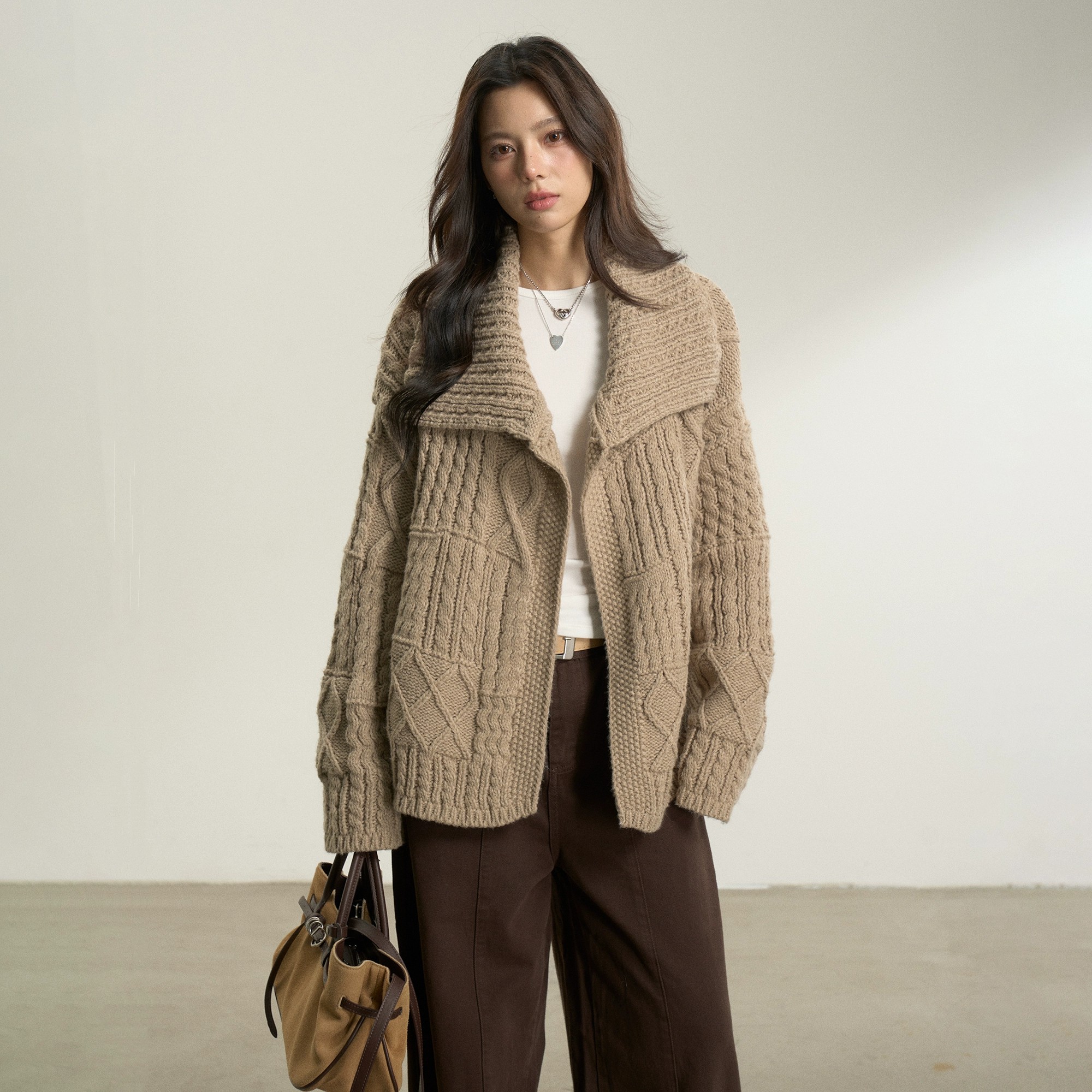 官方立减BESOBER立体绞花开衫