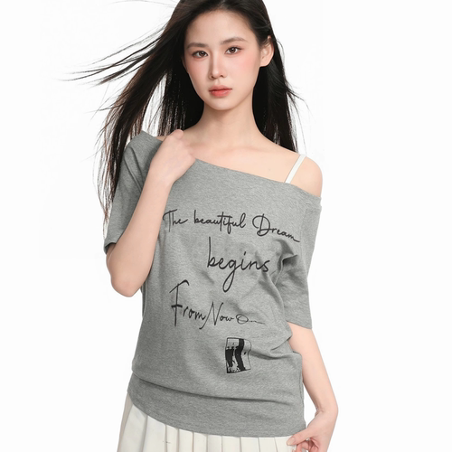 官方立减Archivum一字肩斜肩短袖