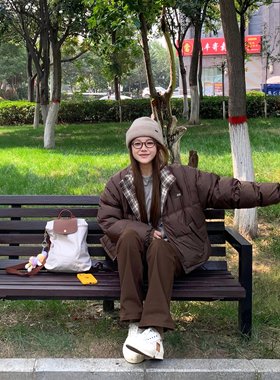 VONYUSUF美式复古90白鸭绒羽绒服女短款拼接加厚小个子面包服外套