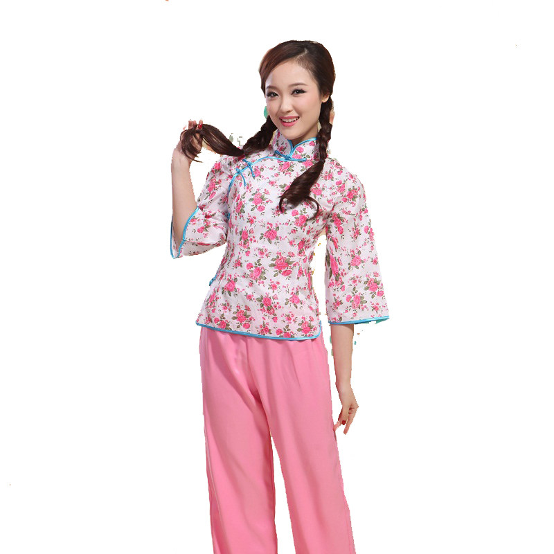 阿庆嫂碎花采茶女村姑衣服民族舞蹈秧歌服古装农村戏服表演出服装
