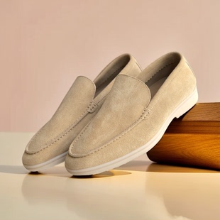 LP男鞋2025新款意大利麂皮一脚蹬乐福鞋平底休闲懒人男鞋踩si感