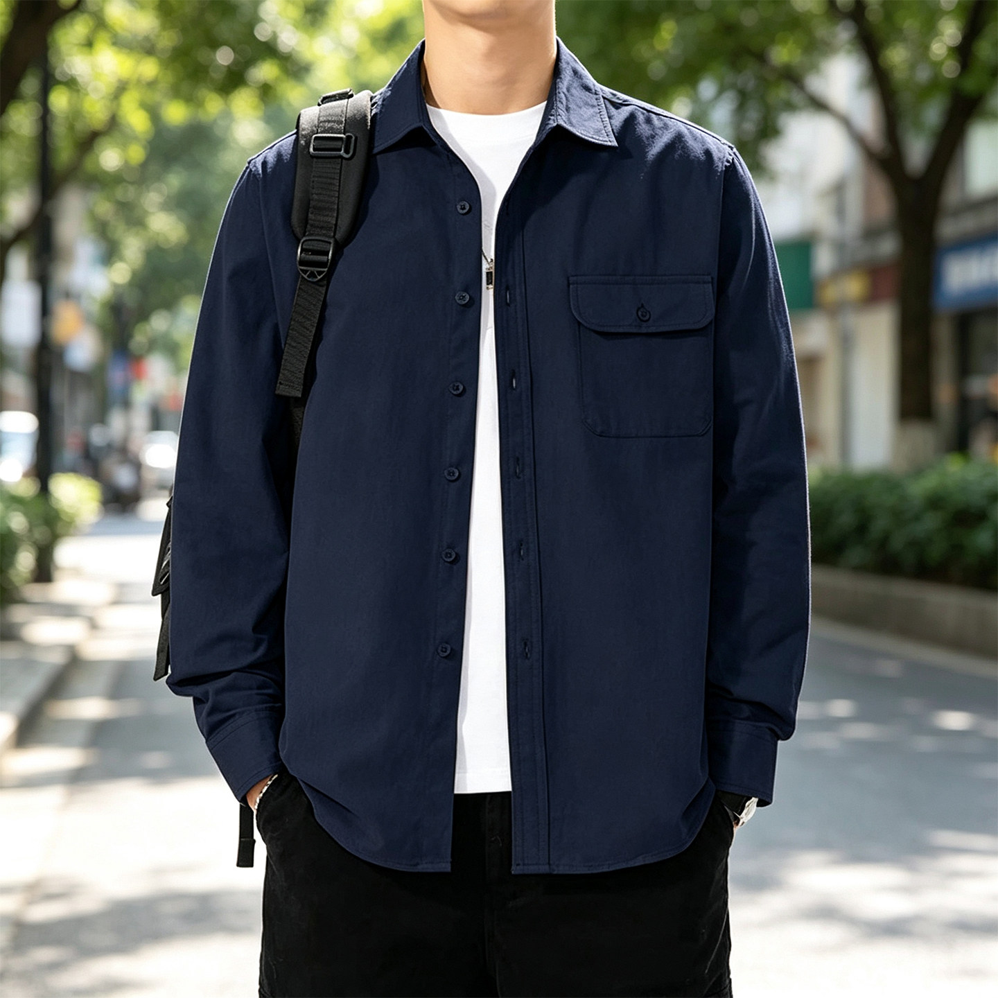 春秋纯棉男士百搭长袖衬衫外套