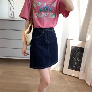口碑定制 复古丹宁色防褪色高腰显瘦防走光A字牛仔裙裤短裙女夏季