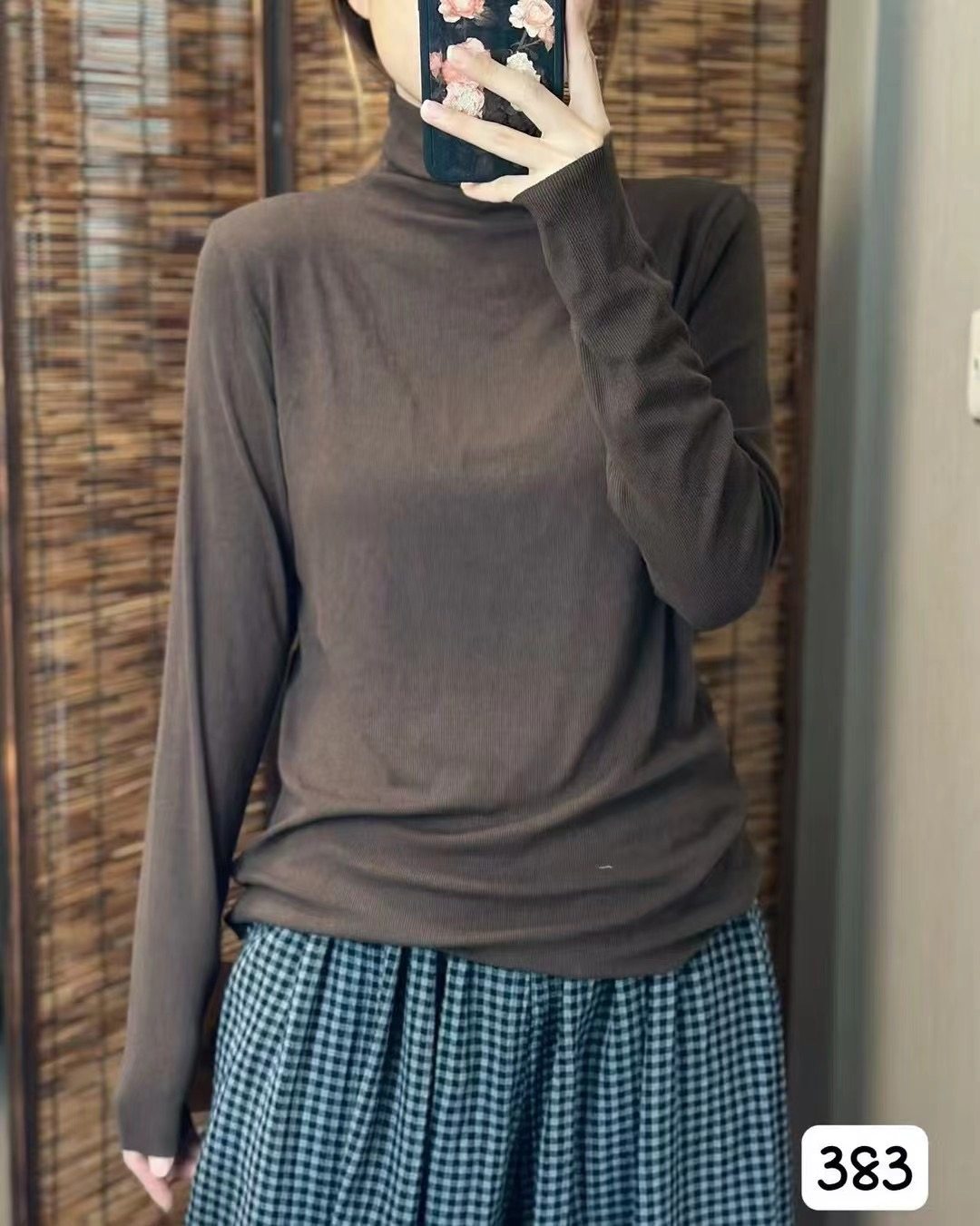 希哦2025春季复古休闲百搭高领针织简约文艺通勤风皱皱打底衫