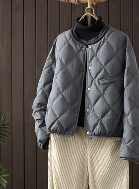 商场同款2025冬季新款高端欧货菱格羽绒服女时尚宽松90白鸭绒外套