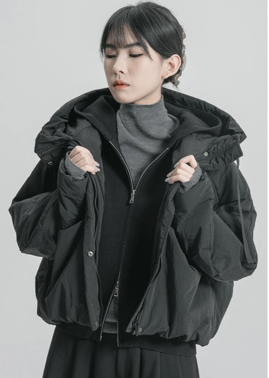 2025冬季新款休闲时尚高端纯色保暖防风宽松百搭连帽外套