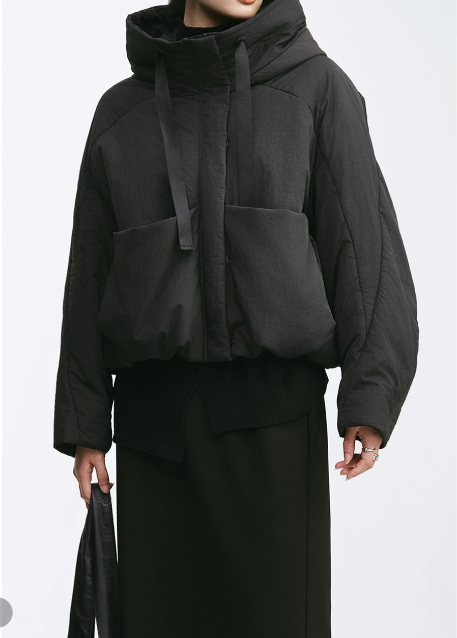 2025冬季新款休闲时尚高端纯色保暖防风宽松百搭连帽外套