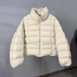 D6613欧货泡芙短款立领三角标90白鸭绒轻薄排骨款羽绒服女2025冬