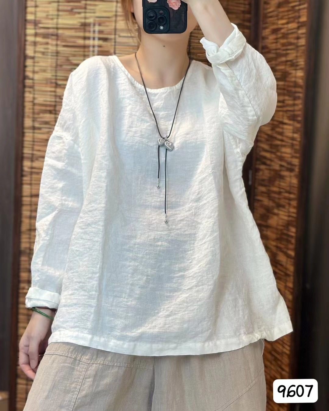 希哦新款高品质亚麻来去缝包边套头上衣胸围134衣长69