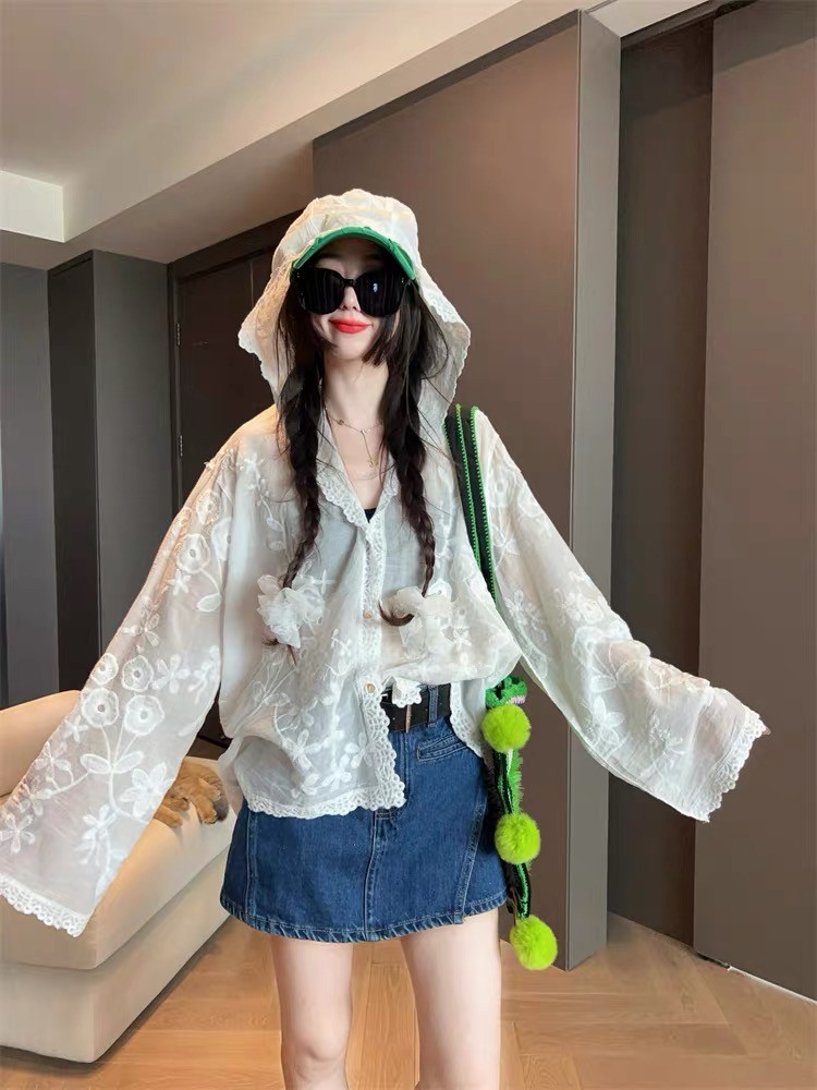 MRS SHAO时尚连帽防晒衣衬衫女夏季2025新款宽松休闲百搭上衣小衫