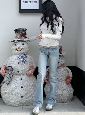 BlackRose ManZi独家复古浅色牛仔裤水洗休闲弹力长裤显高古着