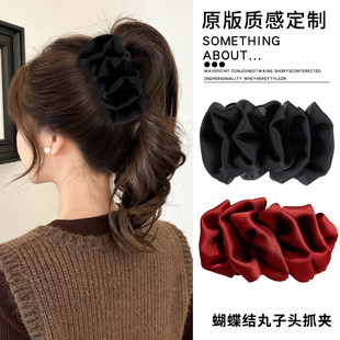 丸子头盘发神器布艺抓夹女后脑勺饱满鲨鱼夹新年红色发夹过年头饰