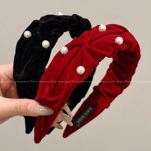 高颅顶发箍女2025新款红色褶皱显脸小头箍防滑不勒头发卡发窟头饰