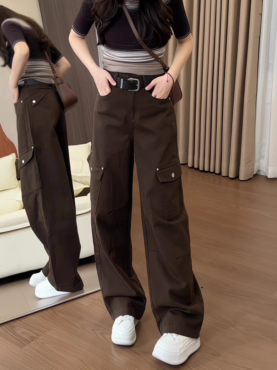 美式覆古棕色工装阔腿牛仔裤女秋季2025新款宽松显瘦垂感登山裤秋,女装/女士精品,大码裤装,淘宝优惠券,粉丝福利购,淘宝优惠卷