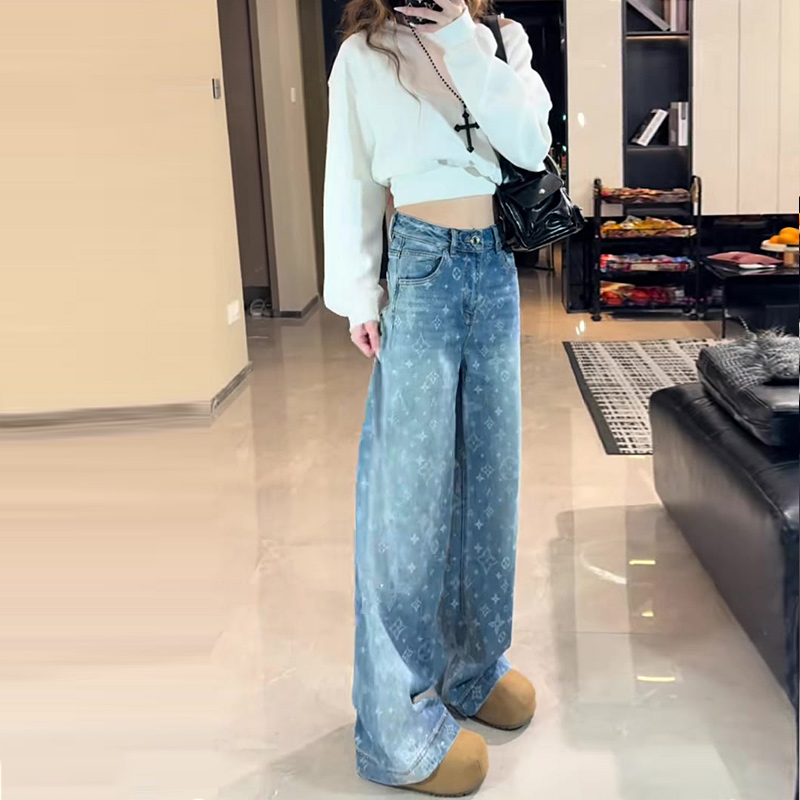 春季高腰牛仔裤女2025新款今年流行爆款宽松小个子直筒宽裤春秋