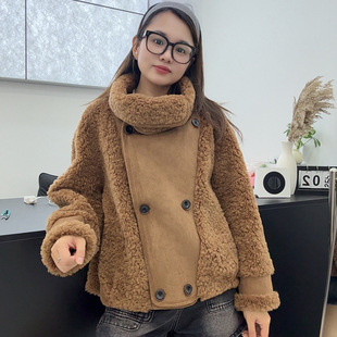 2025新款泰迪熊大衣颗粒羊羔毛百分百全羊毛宽松保暖加厚毛毛外套