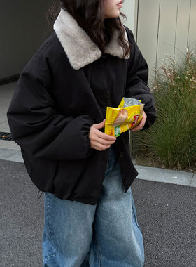 NS 廓形休闲翻领羊羔毛保暖外套女冬季新款宽松百搭夹克99011