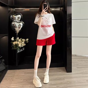 减龄宽松印花T恤短裤 韩版 女2026夏季 休闲运动套装 跑步两件套 薄款