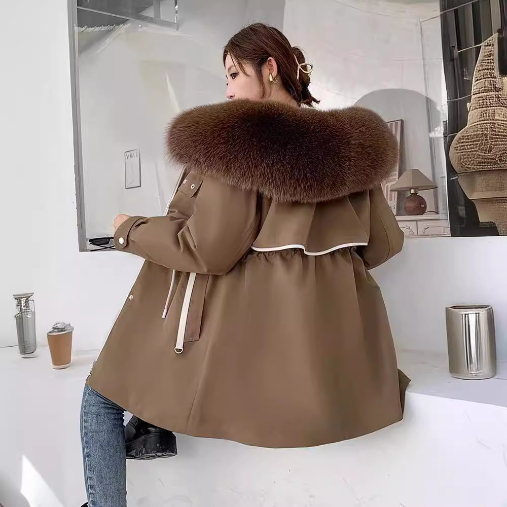 派克服2025新款女獭兔毛内胆可拆卸狐狸毛皮草外套小个子冬季短款