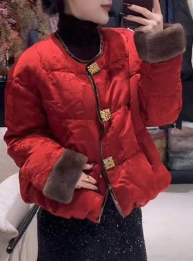 轻奢新中式国风红色棉服外套女新款爆款冬季高级感唐装棉袄可代发