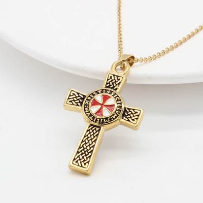 -P0595-NK10 Jewelry Red Crusader Freemason Men's Titaniu