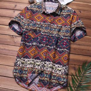 衬衫 Short Tropical Mens Shirt Sleeve Summer Beach