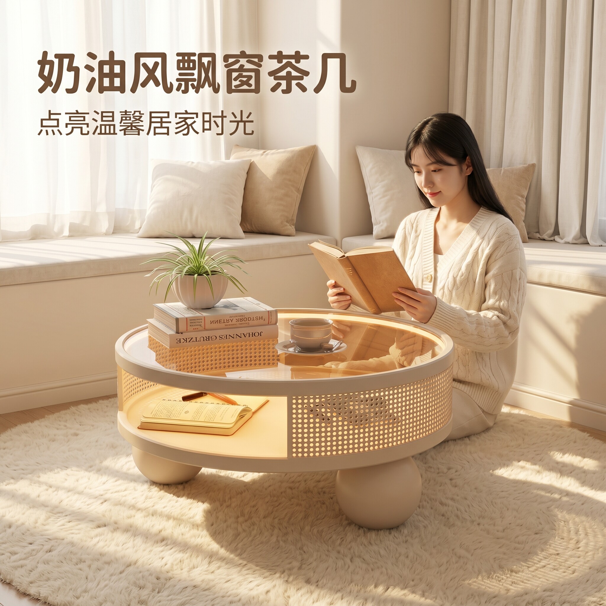 奶油风小桌子榻榻米小茶几简约炕几家用炕桌窗台茶桌矮桌飘窗台
