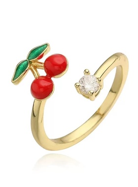清新百搭新款上市合金甜美彩色滴油樱桃戒指女个性一对开口指环