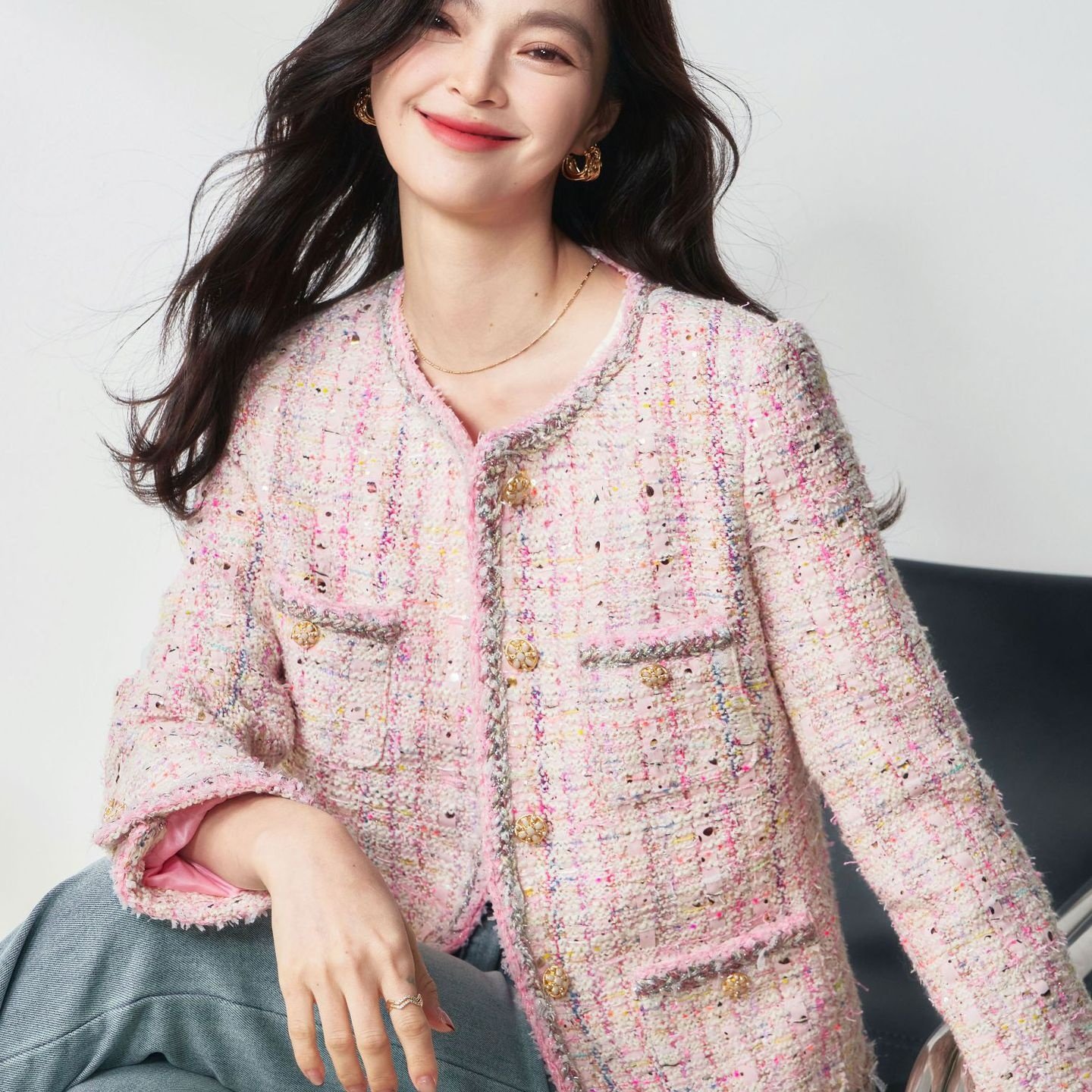 26连帽春季高奢法式千金风浪漫粉羊毛花纱粗花呢小香风外套15993,女装/女士精品,短外套,淘宝优惠券,粉丝福利购,淘宝优惠卷