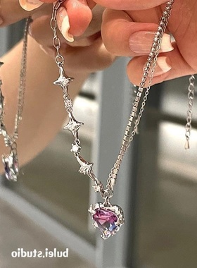 甜酷辣妹小众爱心芒星项链冷淡风项坠项饰女时尚创意设计感锁骨链