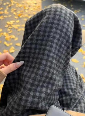 复古加绒黑灰色阔腿慵懒风格子裤子女秋冬季大码显瘦垂感休闲裤