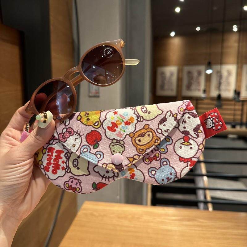 新疆包邮可爱卡通印花猫咪太阳眼镜收纳包棉麻刺绣花卉眼镜收纳盒