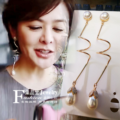 显脸瘦耳环水滴日韩水钻长款螺旋