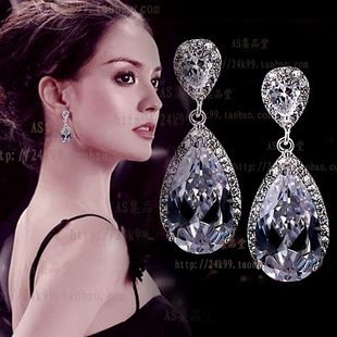 日韩欧美时尚流行耳环耳钉纯银饰品锆石水滴镶嵌宝石高贵耳饰优雅