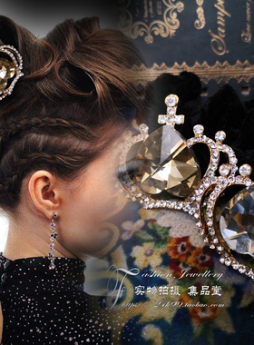 欧美风闪亮白色水晶钻皇冠发圈