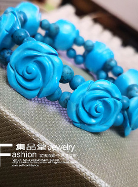 天然绿松石美国瓷松玫瑰手工雕刻