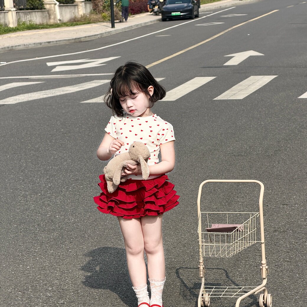 WONIU莓果甜梦~女童千层蛋糕裙裤生日女宝宝爱心短袖T恤上衣夏季