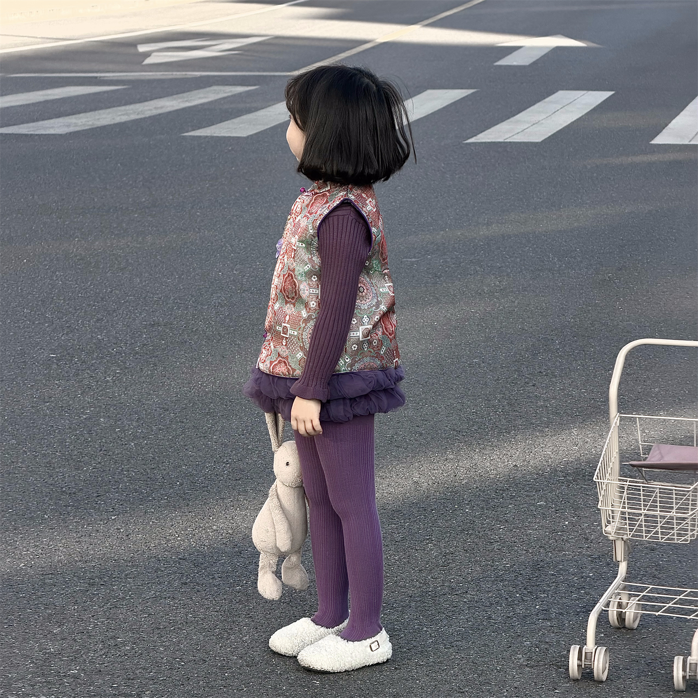 复古儿童紫色旗袍新年拜年服冬季