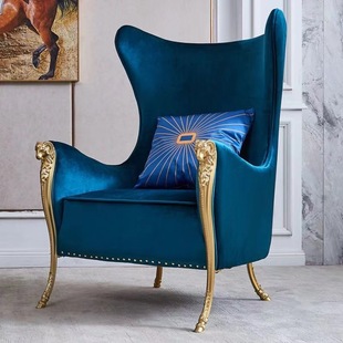 美式后现代羊头沙发椅轻奢高背单人椅别墅会所接待休闲懒人老虎椅