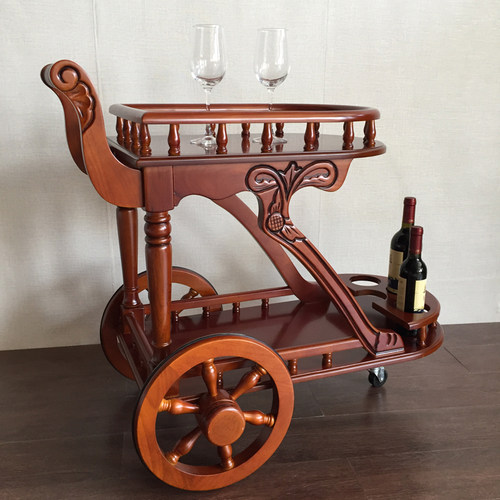 欧式美式实木餐车酒水车手推车