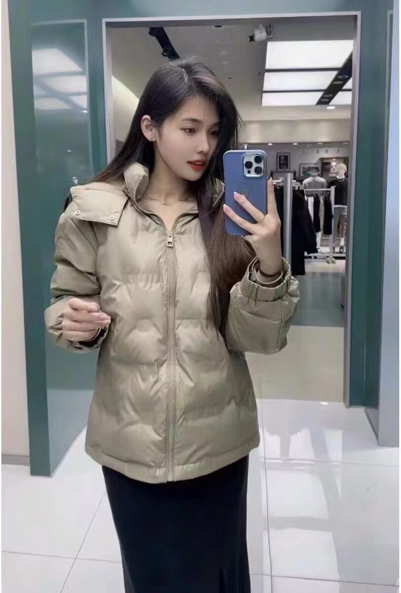 潮连帽休闲常规卡其色羽绒服加厚