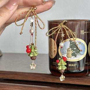 圣诞礼花｜一加一shop原创设计捷克珠做旧耳钉圣诞树耳夹礼物小众