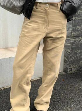 CC-LL韩国东大门代购 秋冬新款 复古高腰显瘦灯芯绒直筒休闲裤
