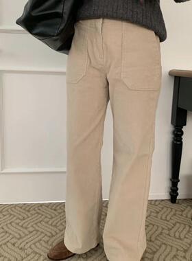 CC-LL韩国东大门代购 秋冬新款 复古高腰显瘦灯芯绒直筒休闲裤