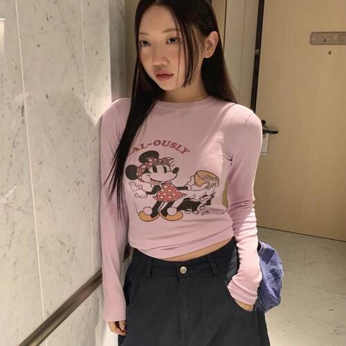 长袖通勤修身显瘦短款T恤