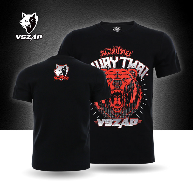 VSZAP拳击服运动MMA格斗UFC纯棉训练短袖搏击T恤熊王格斗健身上衣