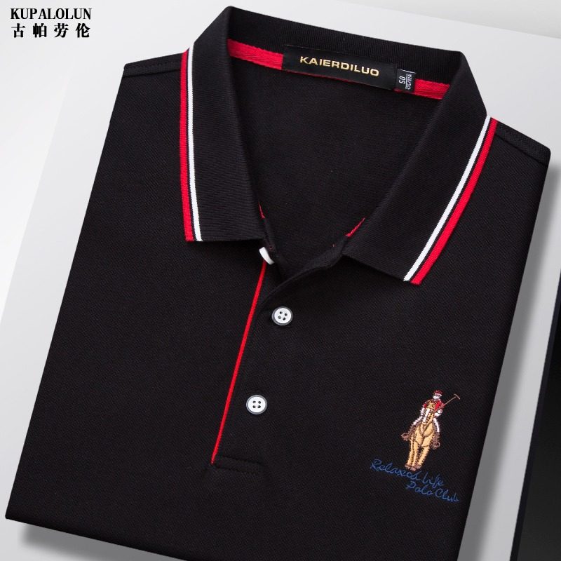 夏季高端黑色短袖T恤男纯棉翻领上衣修身半袖保罗刺绣休闲polo衫